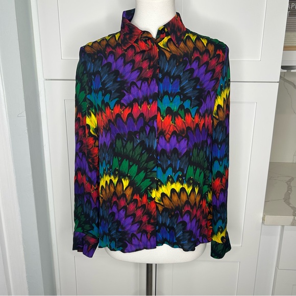 Alice + Olivia Red and Green Graphic Button Down Blouse - Picture 2 of 10